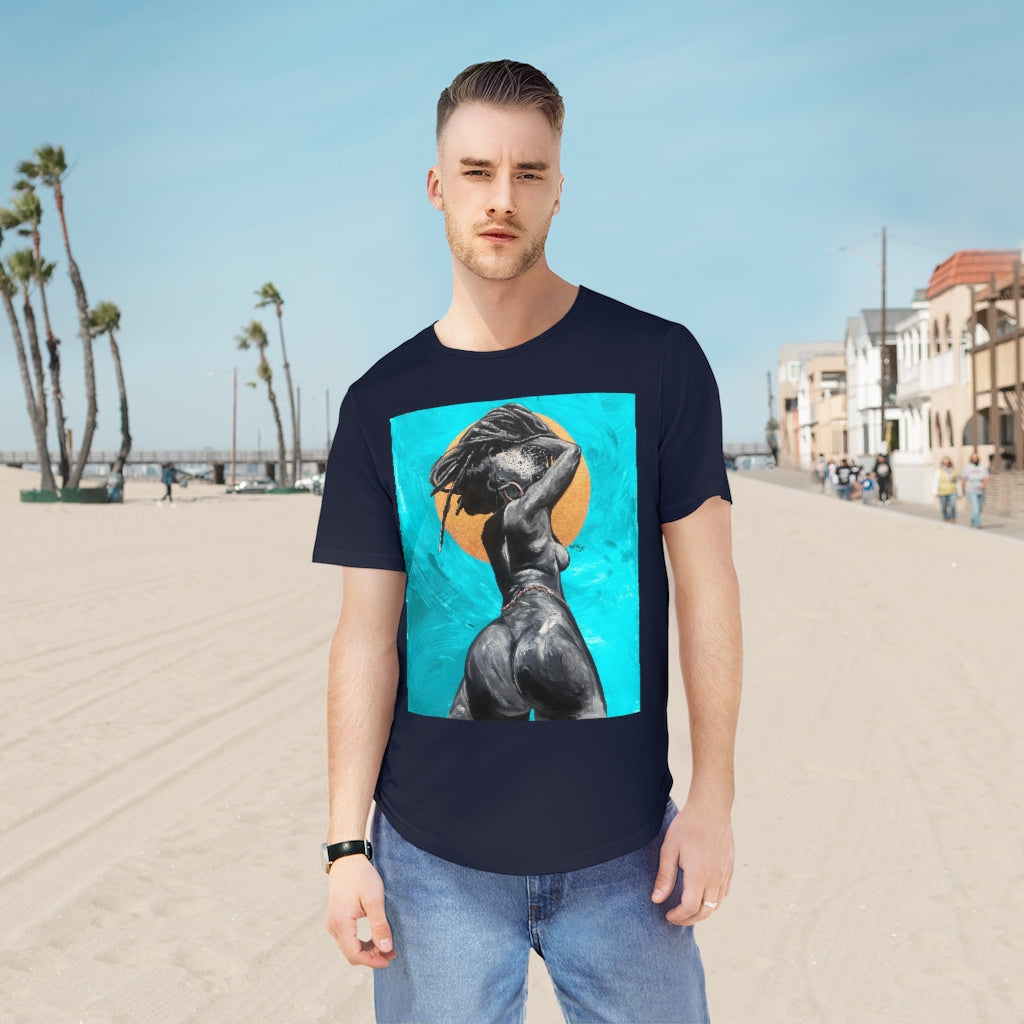 Naturally Nude V TEAL Men's Jersey Curved Hem Tee