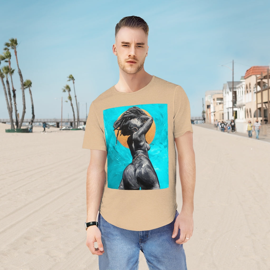 Naturally Nude V TEAL Men's Jersey Curved Hem Tee