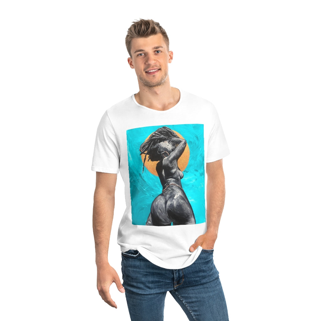 Naturally Nude V TEAL Men's Jersey Curved Hem Tee