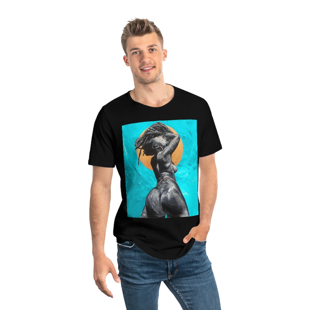 Naturally Nude V TEAL Men's Jersey Curved Hem Tee