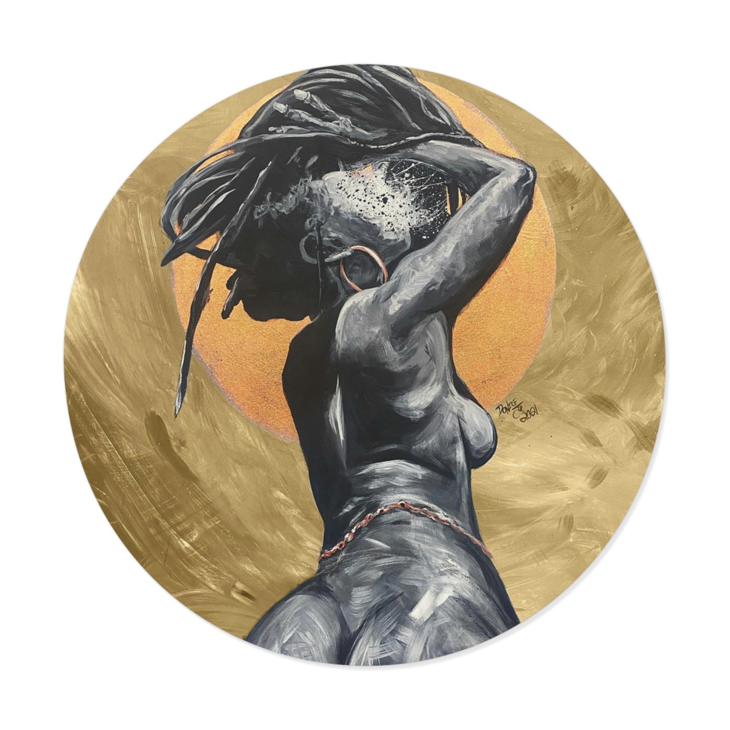 Naturally Nude V GOLD Round Vinyl Stickers