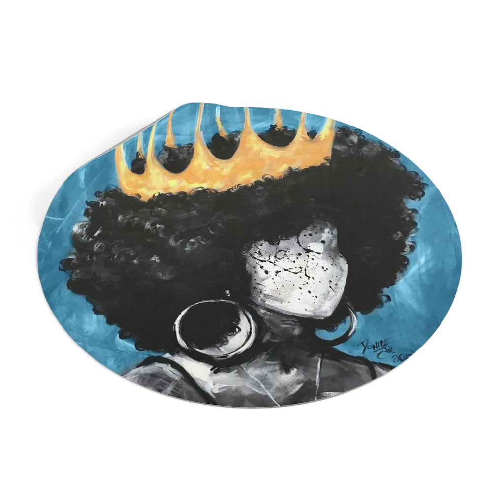 Naturally Queen II BLUE Round Vinyl Stickers