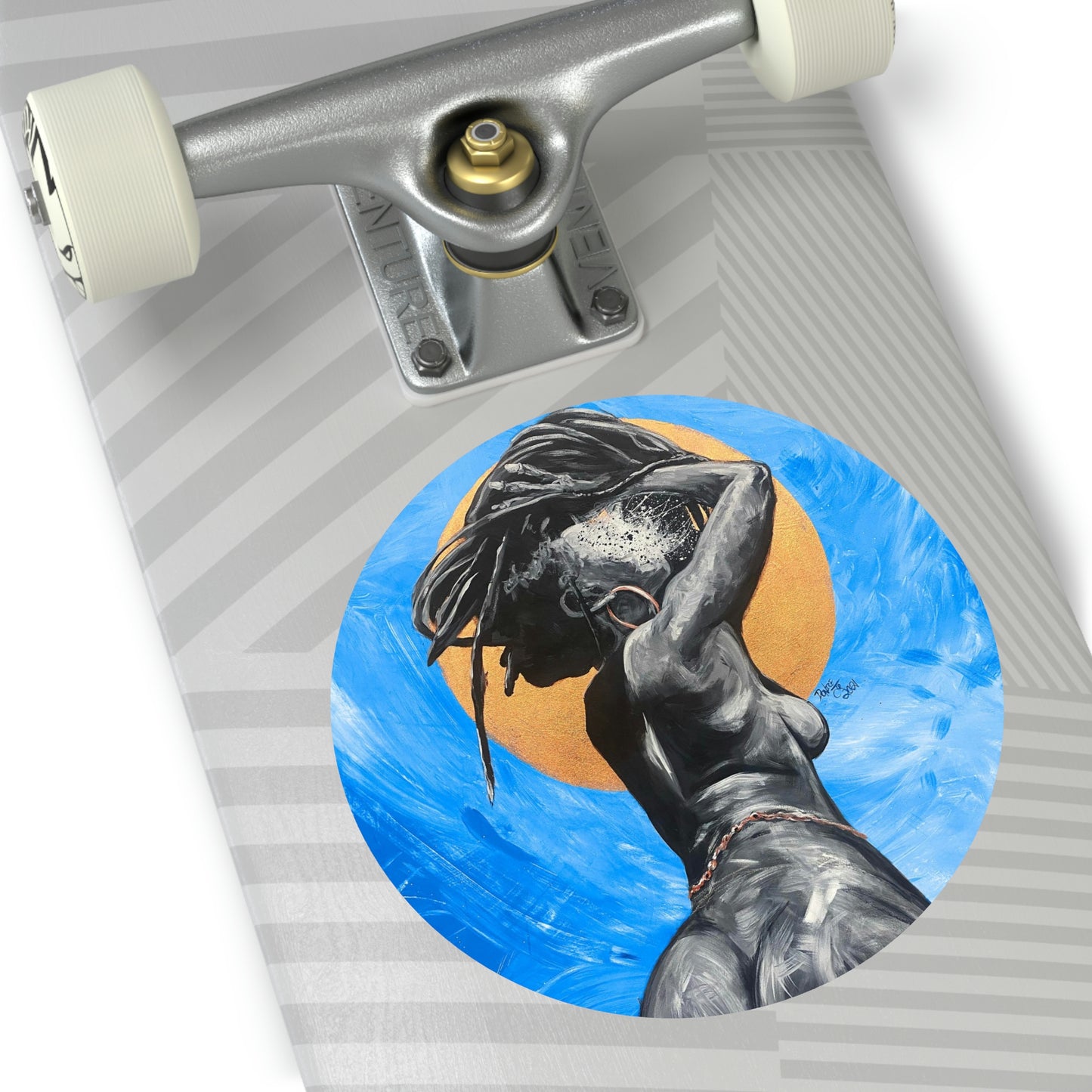 Naturally Nude V BLUE Round Vinyl Stickers