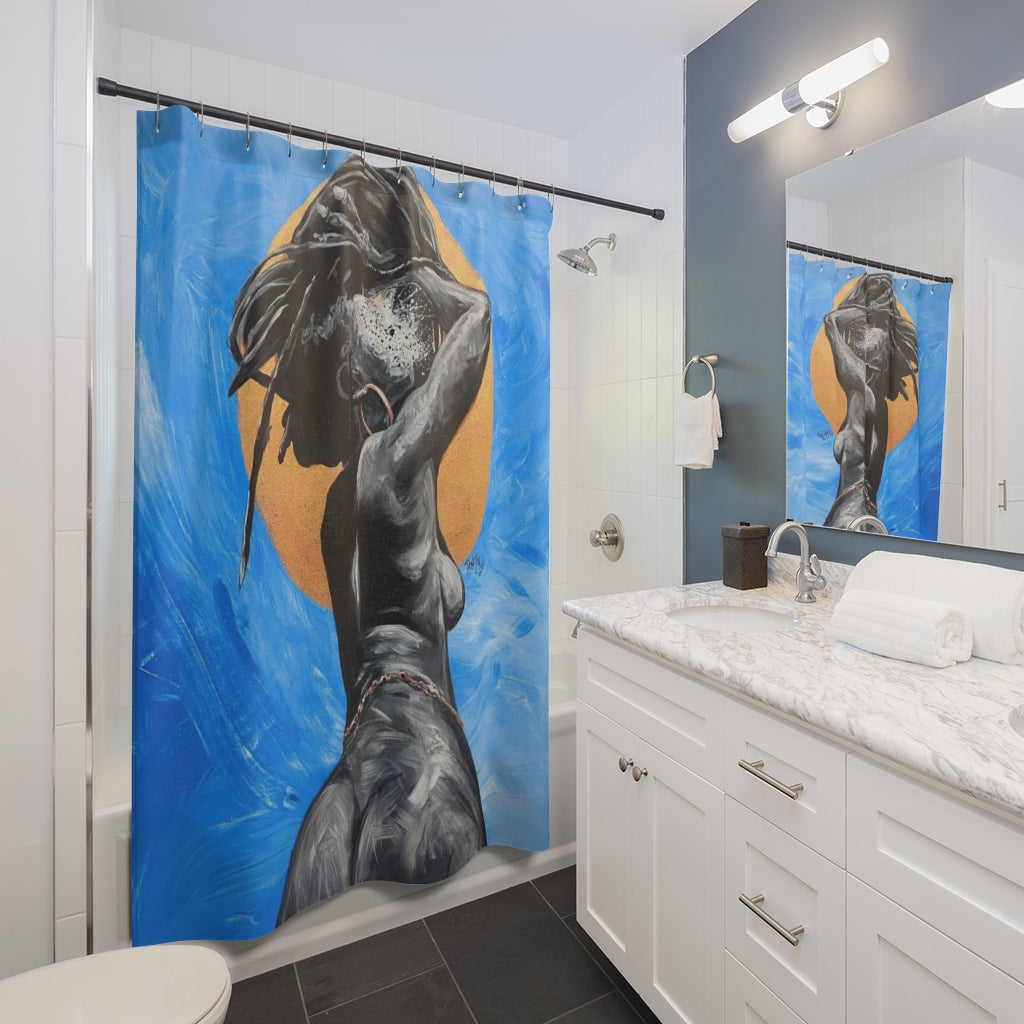 Naturally Nude V BLUE Shower Curtains