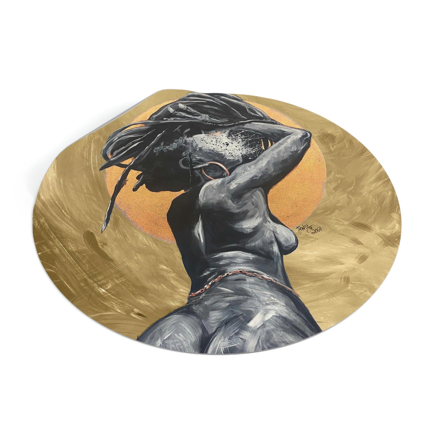 Naturally Nude V GOLD Round Vinyl Stickers
