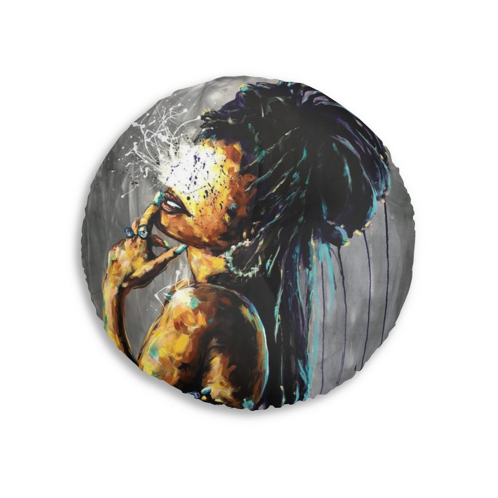 Naturally Black Love X Tufted Floor Pillow, Round