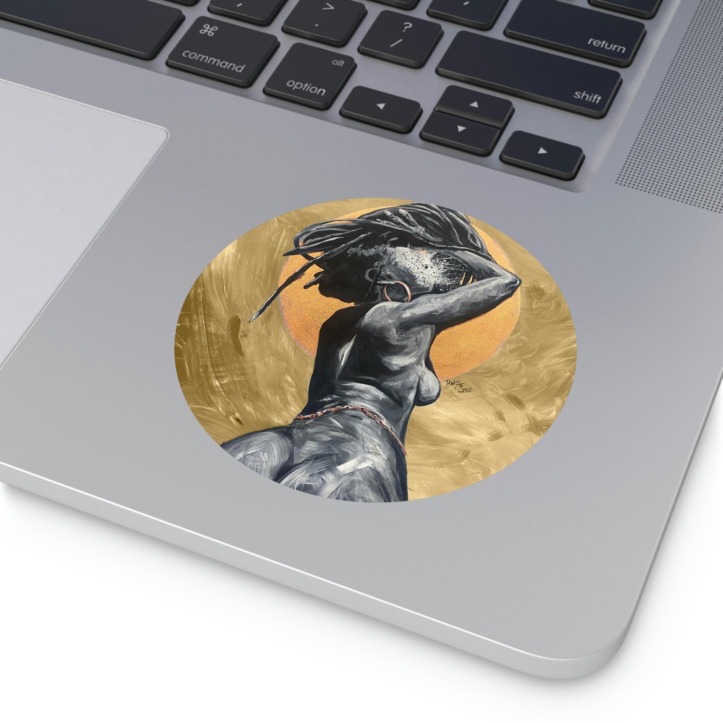 Naturally Nude V GOLD Round Vinyl Stickers