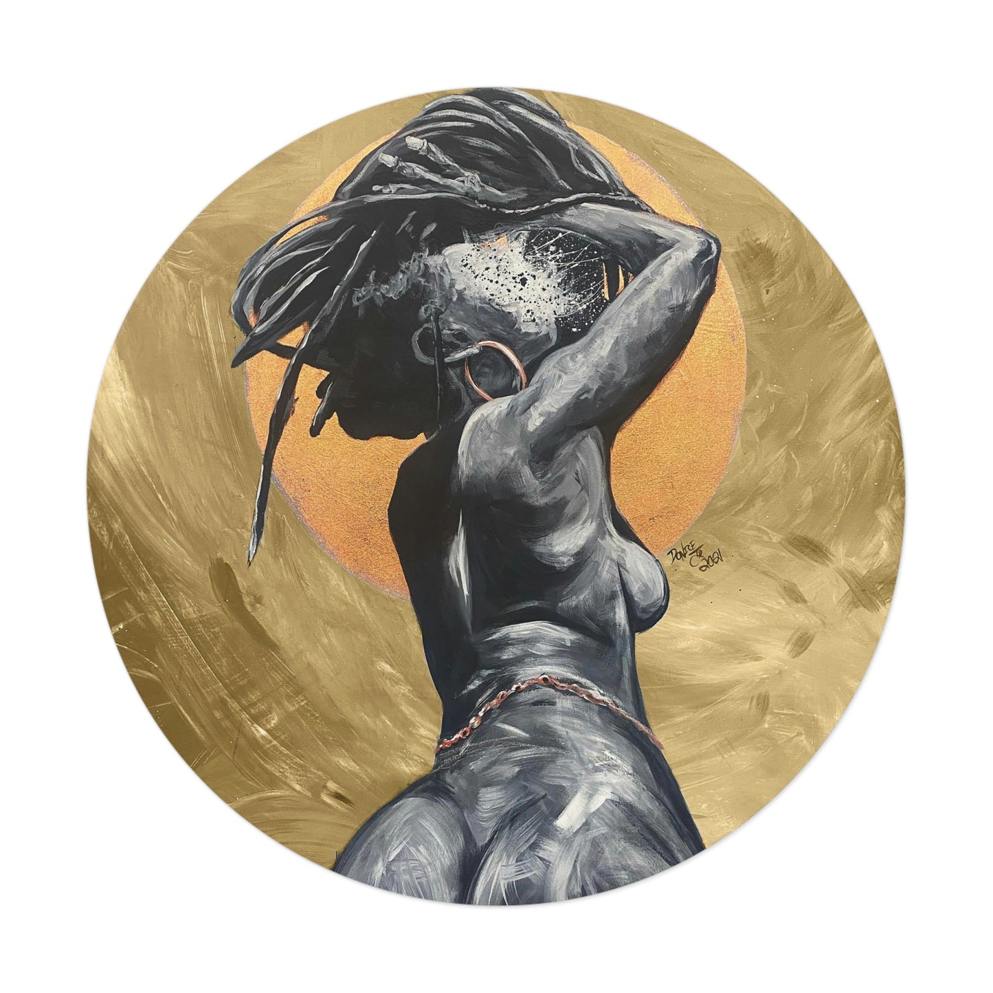 Naturally Nude V GOLD Round Vinyl Stickers