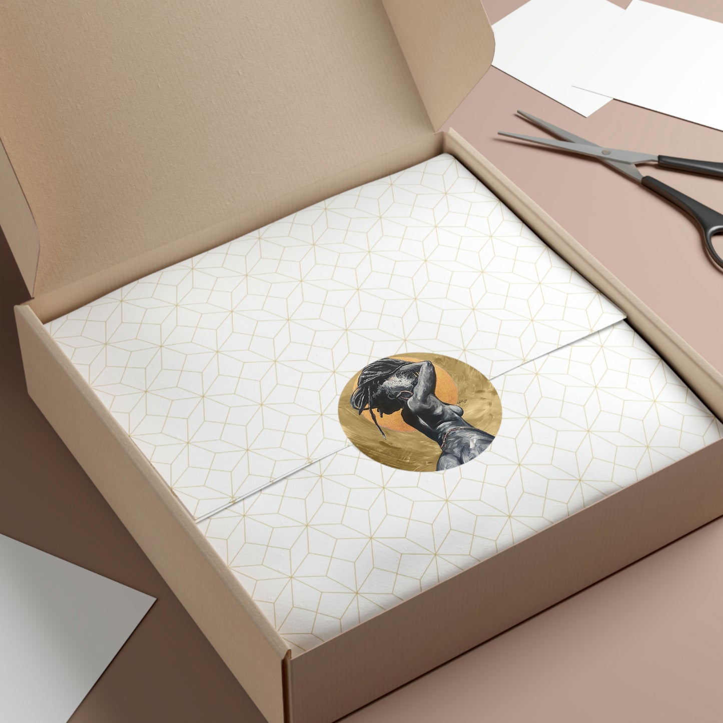 Naturally Nude V GOLD Round Vinyl Stickers