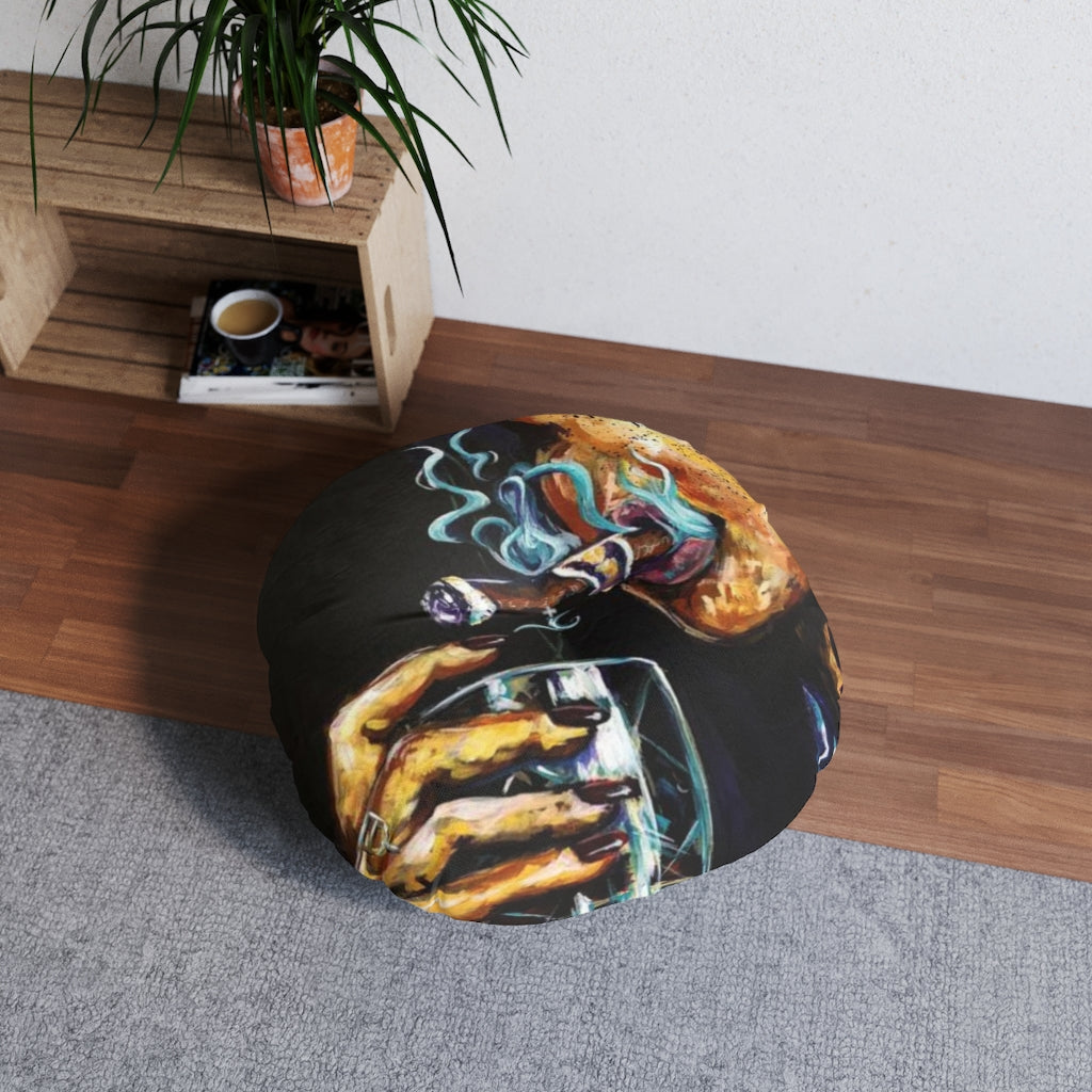 Naturally Bourbon Tufted Floor Pillow, Round