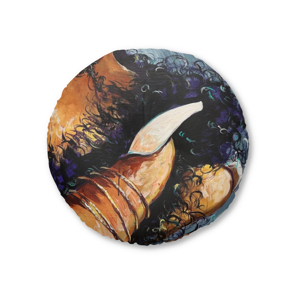 Naturally Black Love X Tufted Floor Pillow, Round