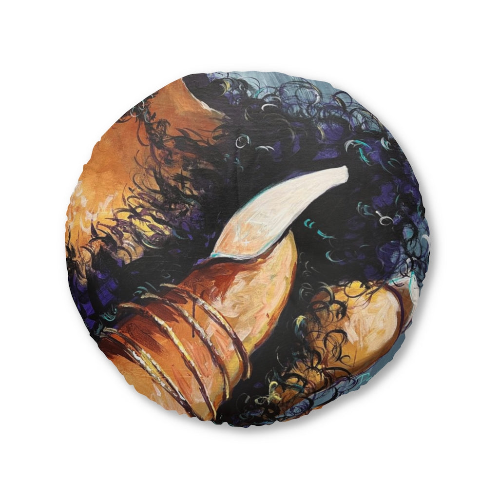 Naturally Black Love X Tufted Floor Pillow, Round