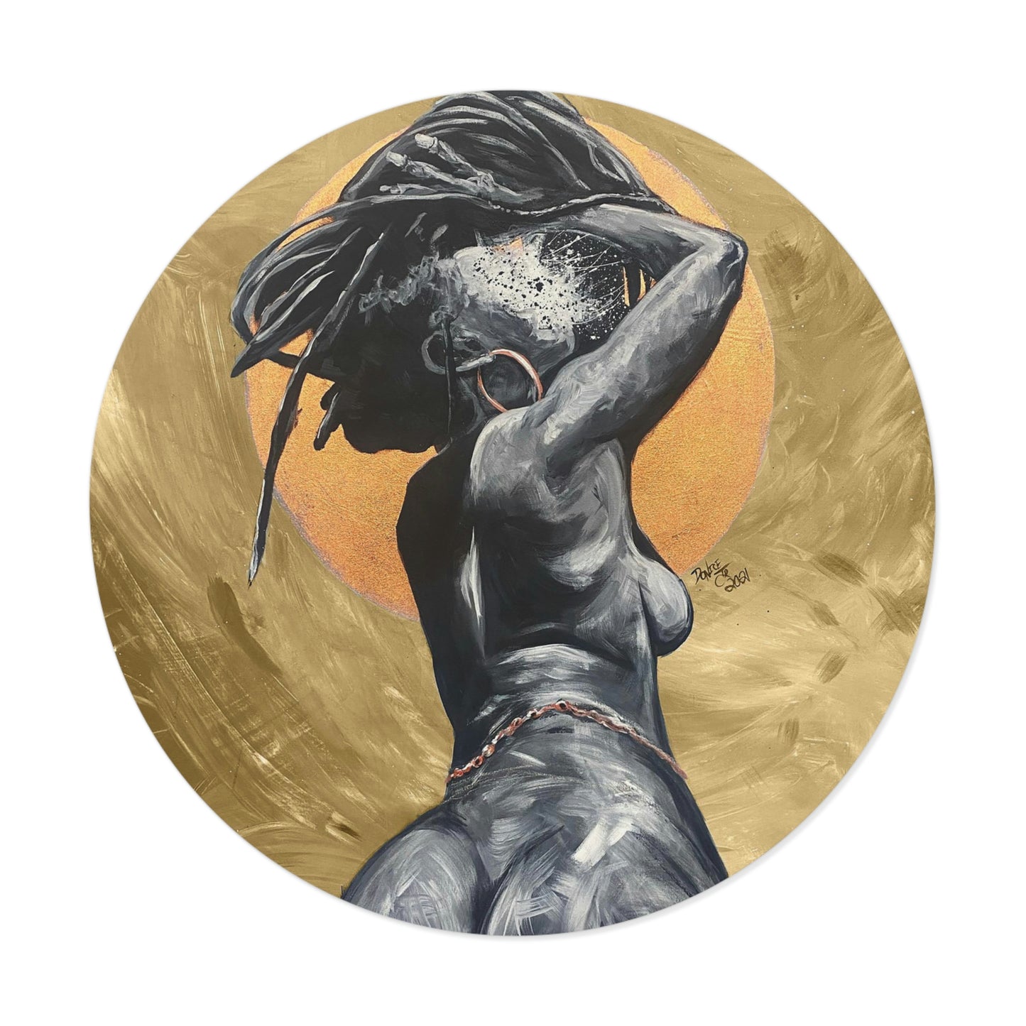 Naturally Nude V GOLD Round Vinyl Stickers