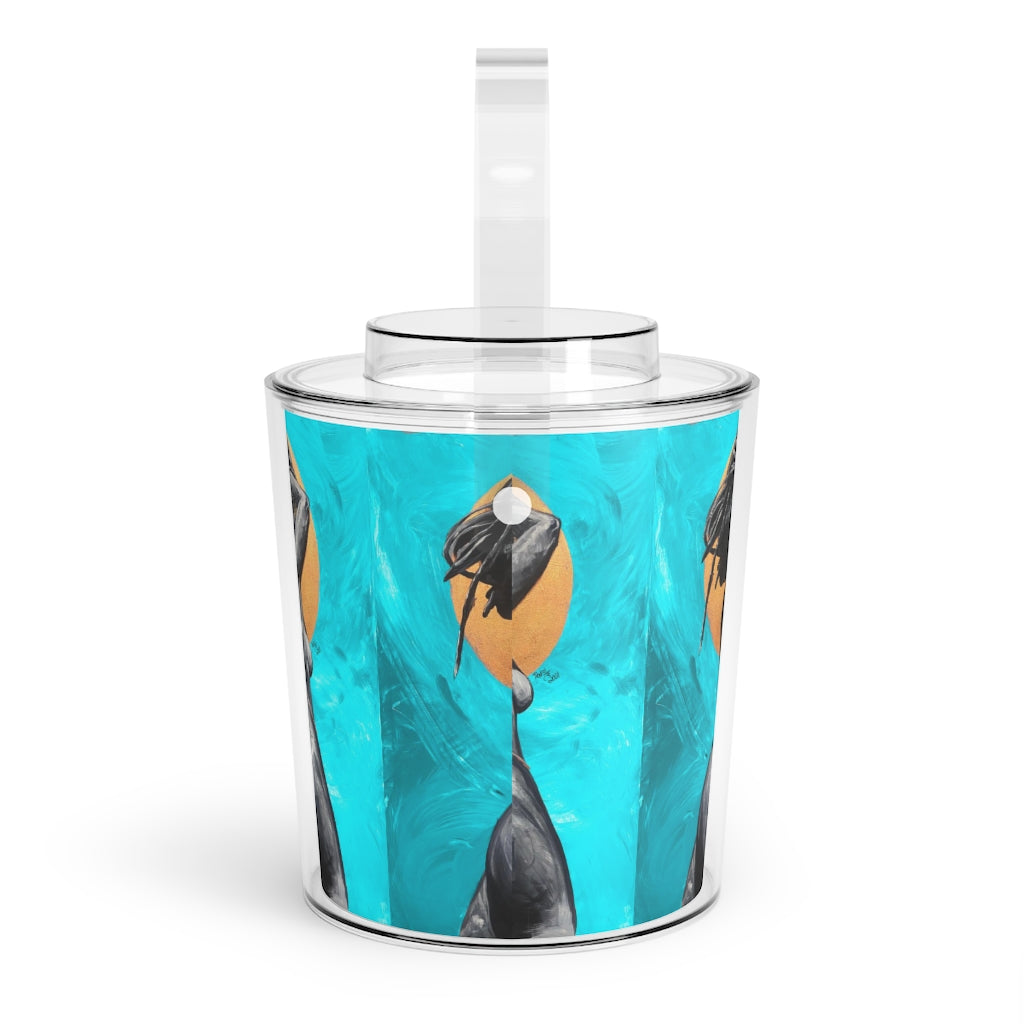 Naturally Nude V TEAL Ice Bucket with Tongs