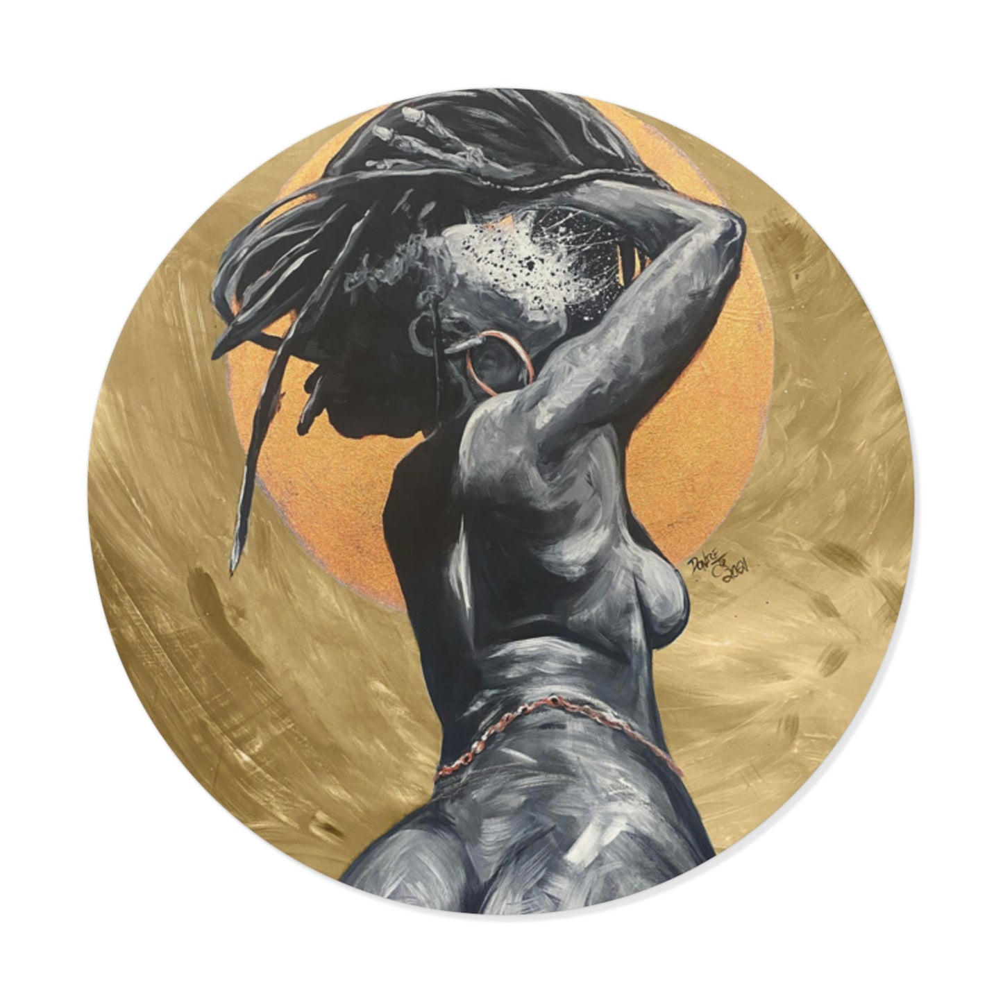 Naturally Nude V GOLD Round Vinyl Stickers