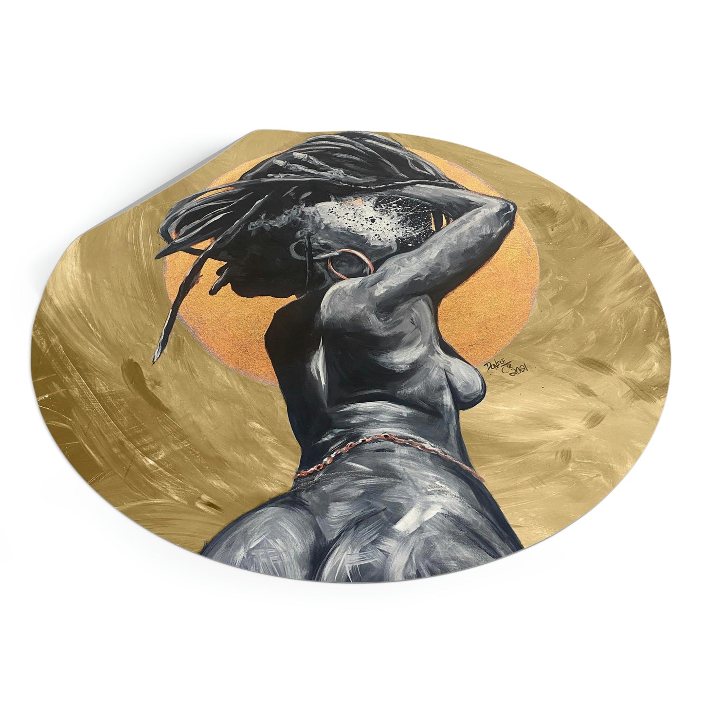 Naturally Nude V GOLD Round Vinyl Stickers