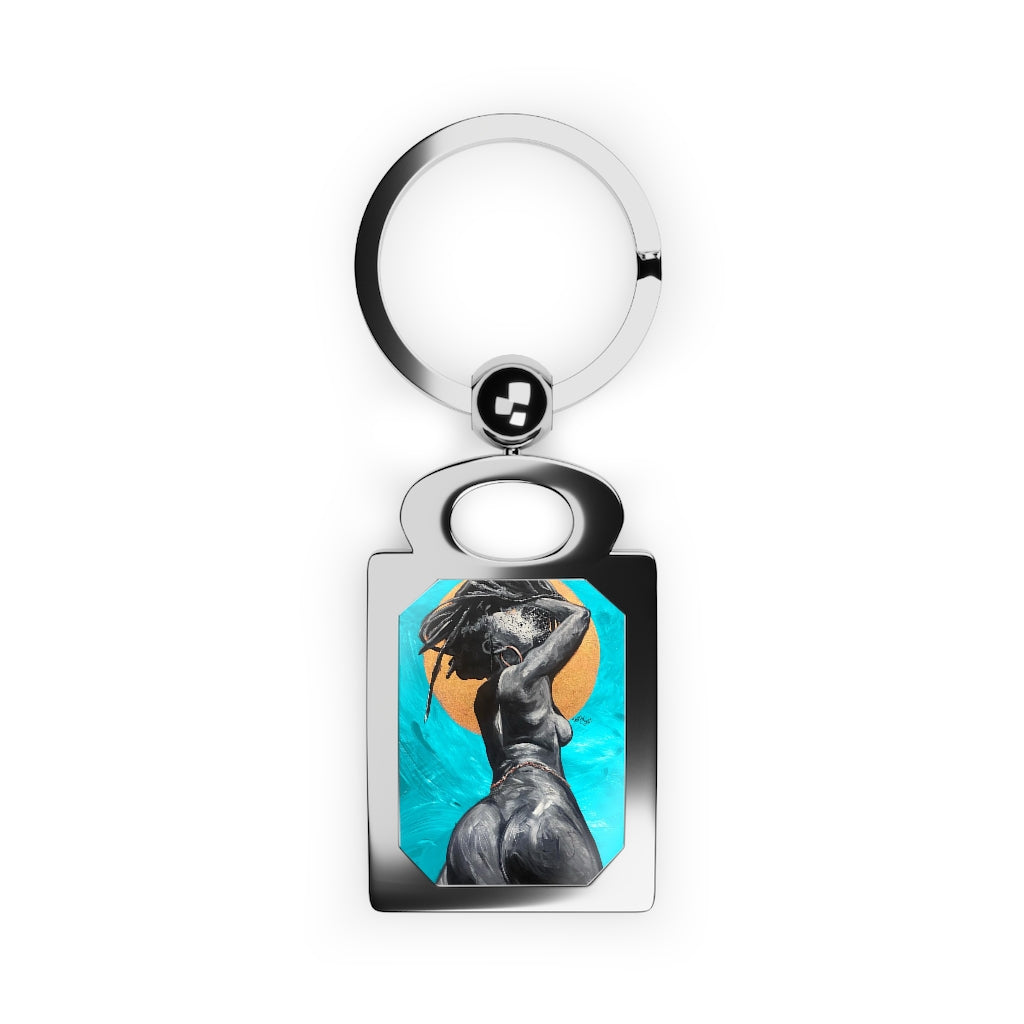 Naturally Nude V TEAL Rectangle Photo Keyring