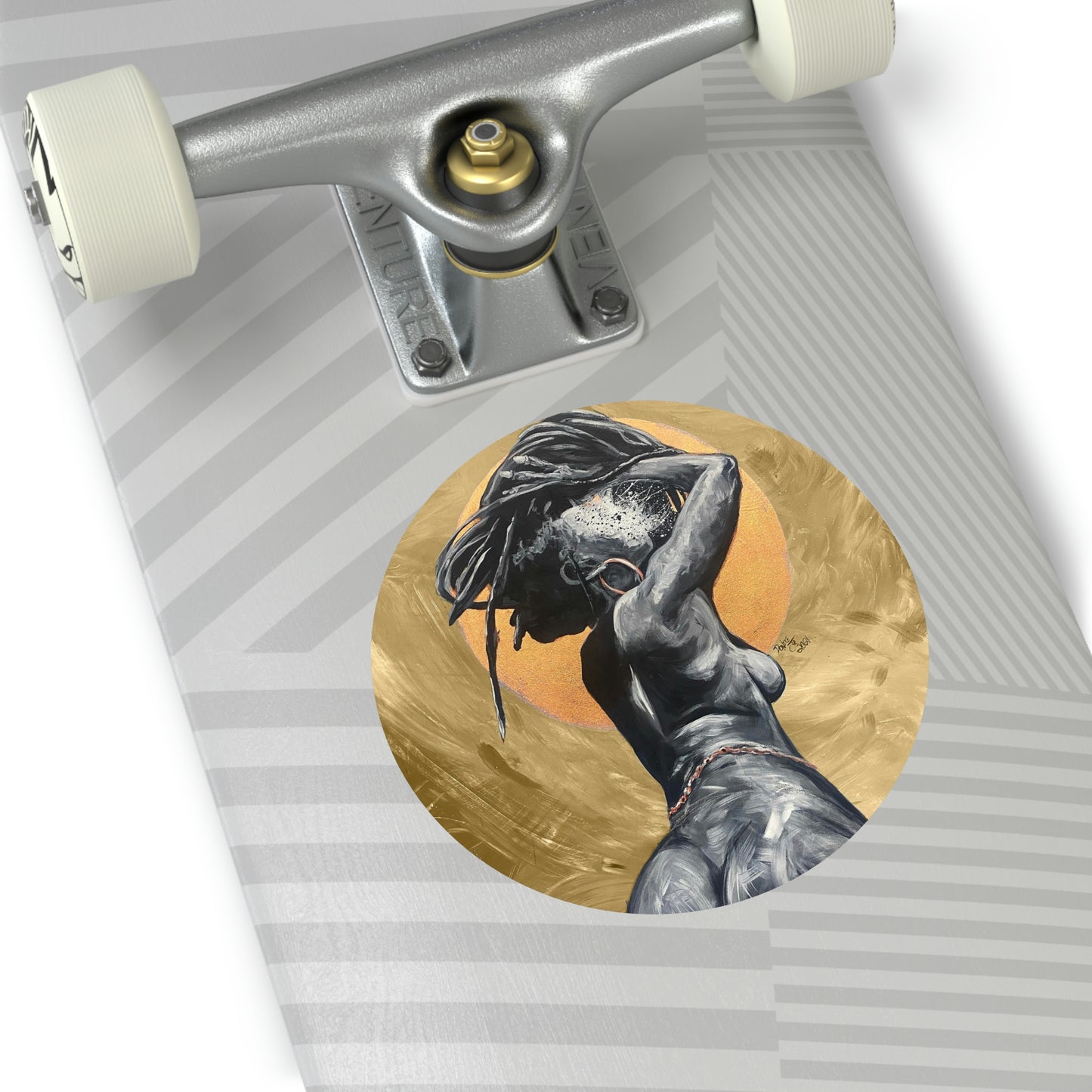 Naturally Nude V GOLD Round Vinyl Stickers