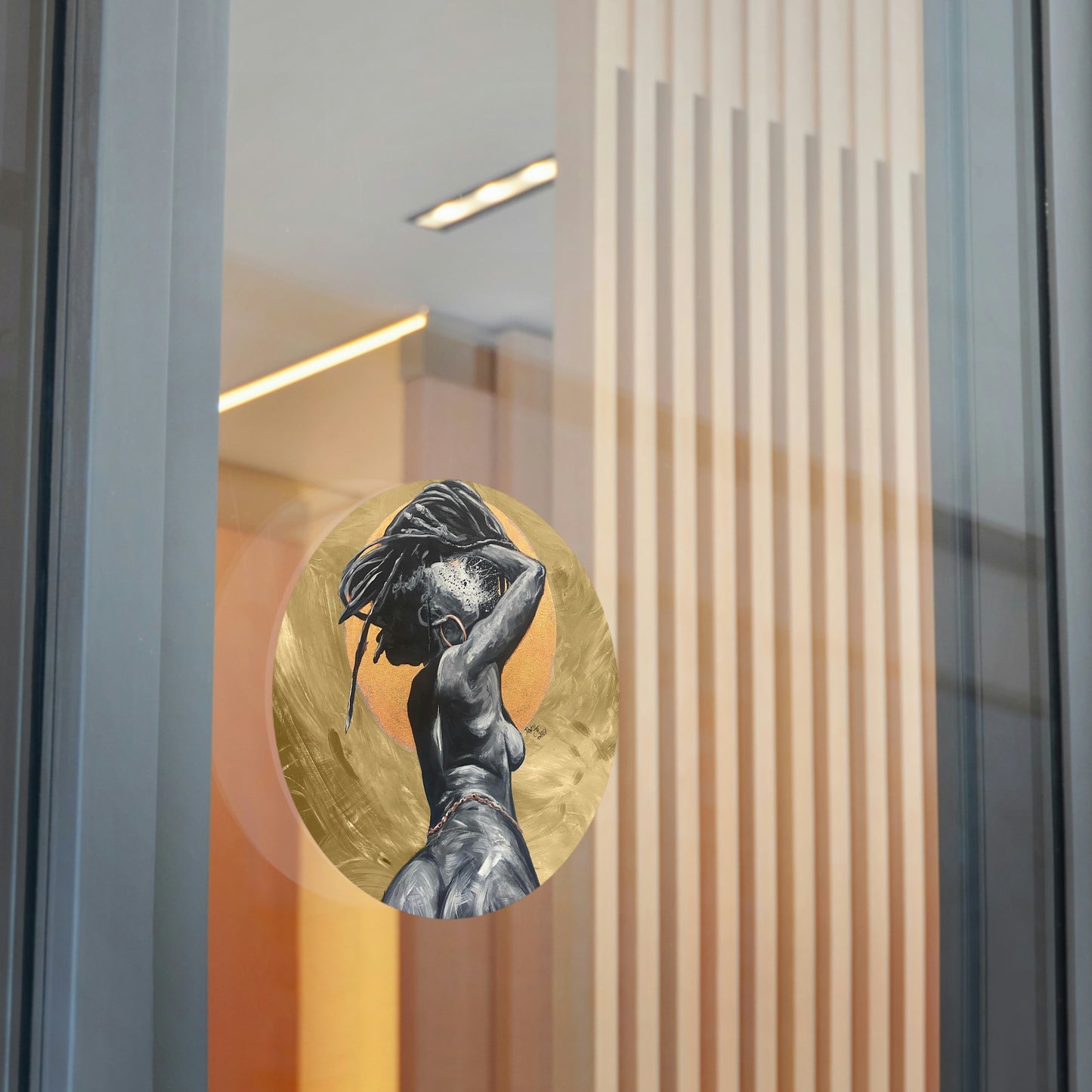 Naturally Nude V GOLD Round Vinyl Stickers