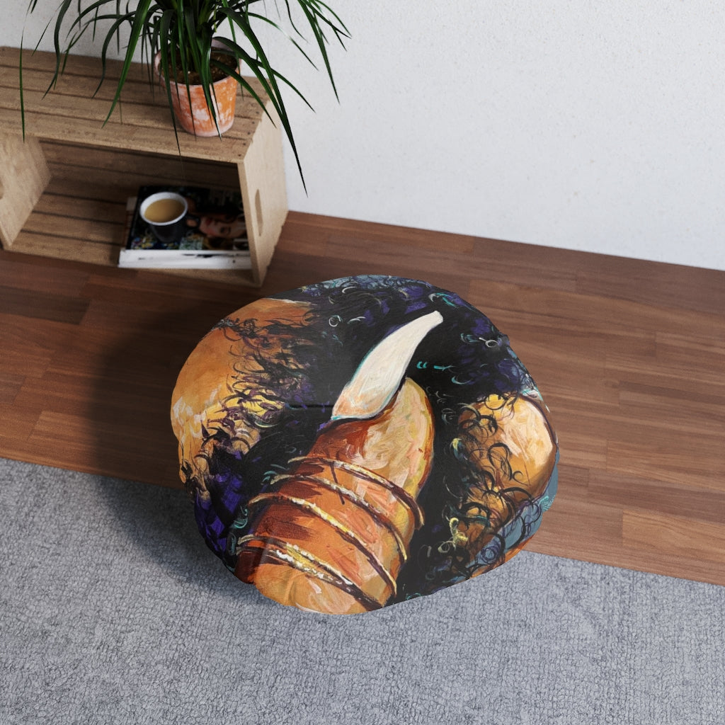 Naturally Black Love X Tufted Floor Pillow, Round