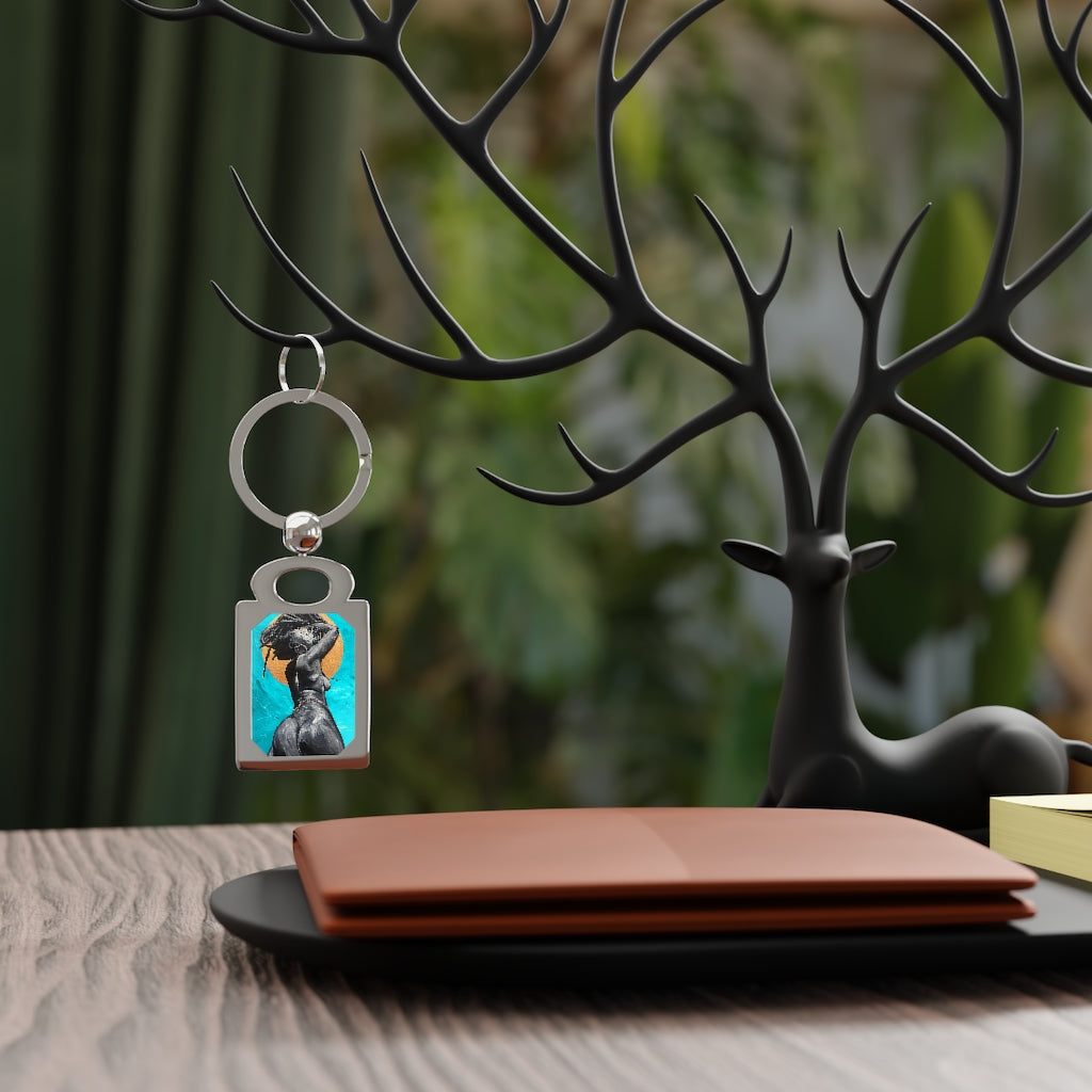 Naturally Nude V TEAL Rectangle Photo Keyring