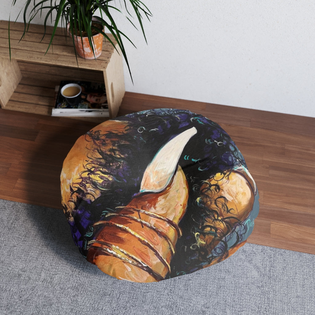 Naturally Black Love X Tufted Floor Pillow, Round