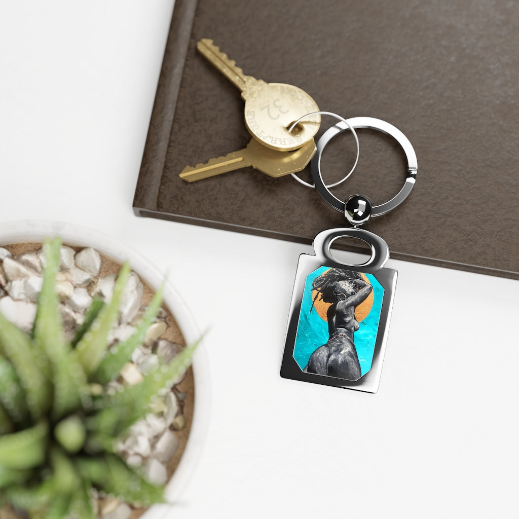 Naturally Nude V TEAL Rectangle Photo Keyring