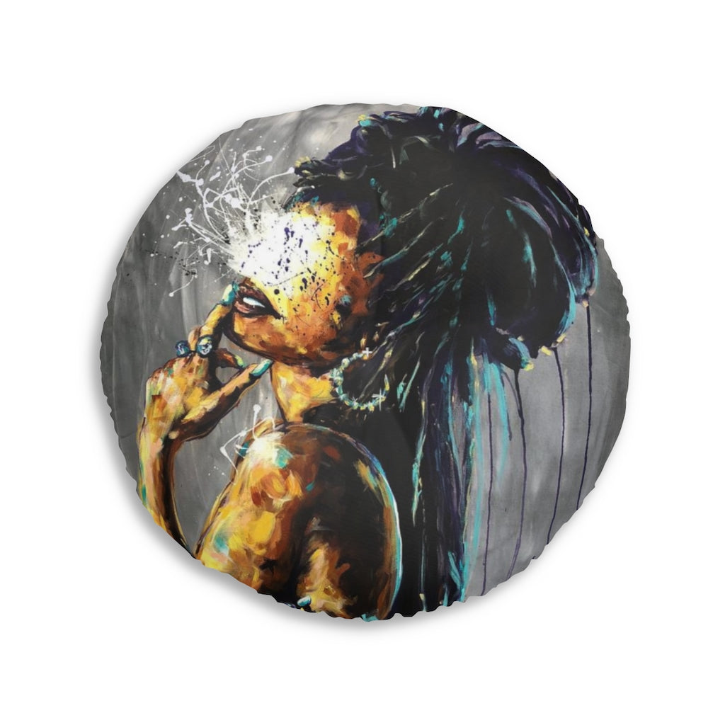 Naturally Black Love X Tufted Floor Pillow, Round