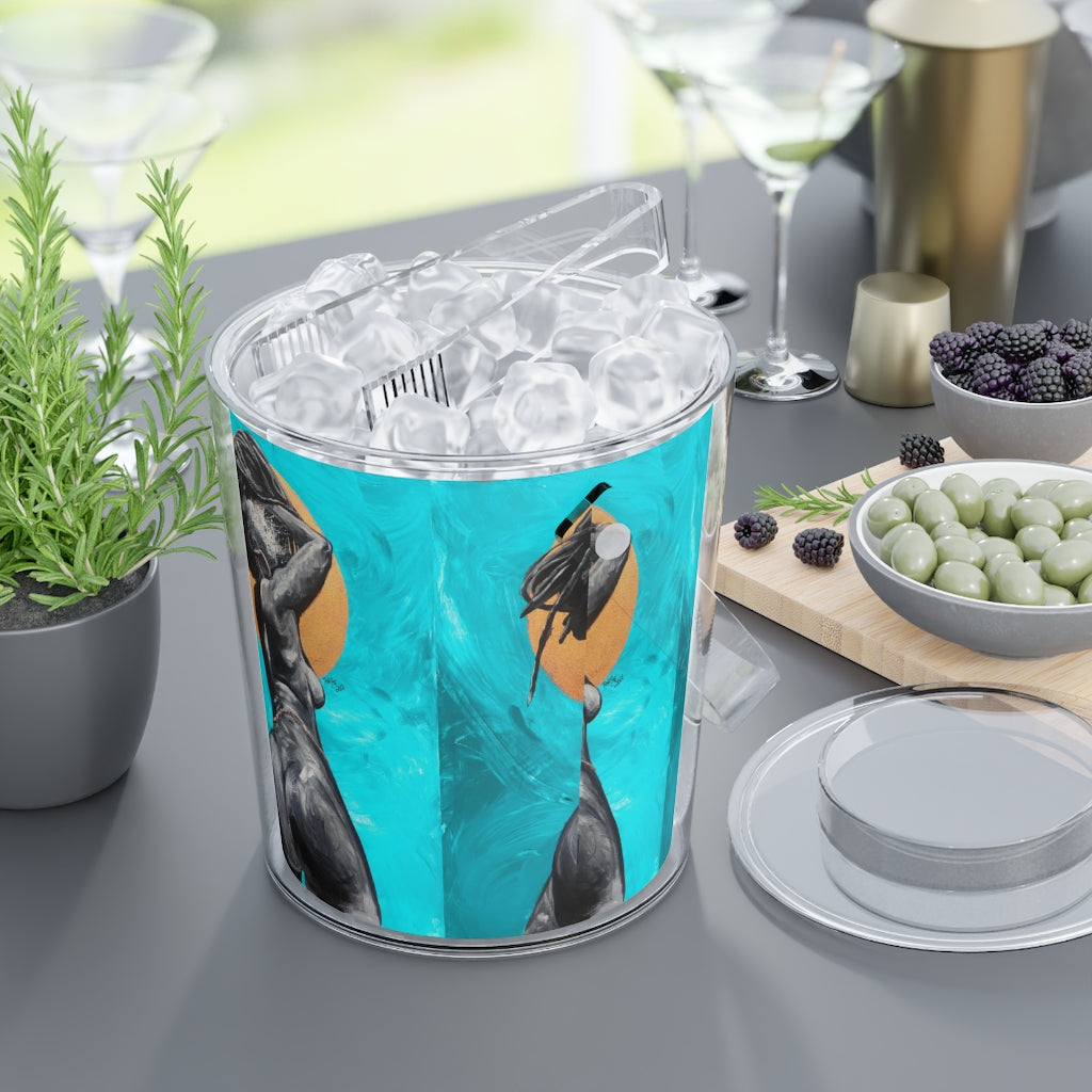 Naturally Nude V TEAL Ice Bucket with Tongs