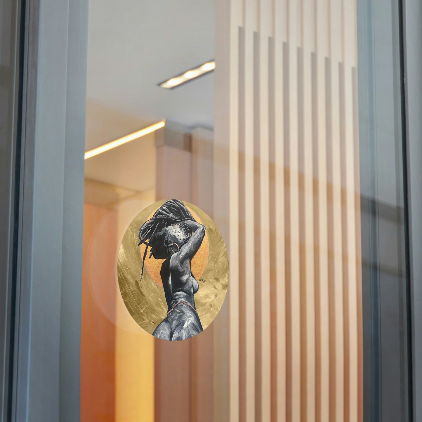 Naturally Nude V GOLD Round Vinyl Stickers