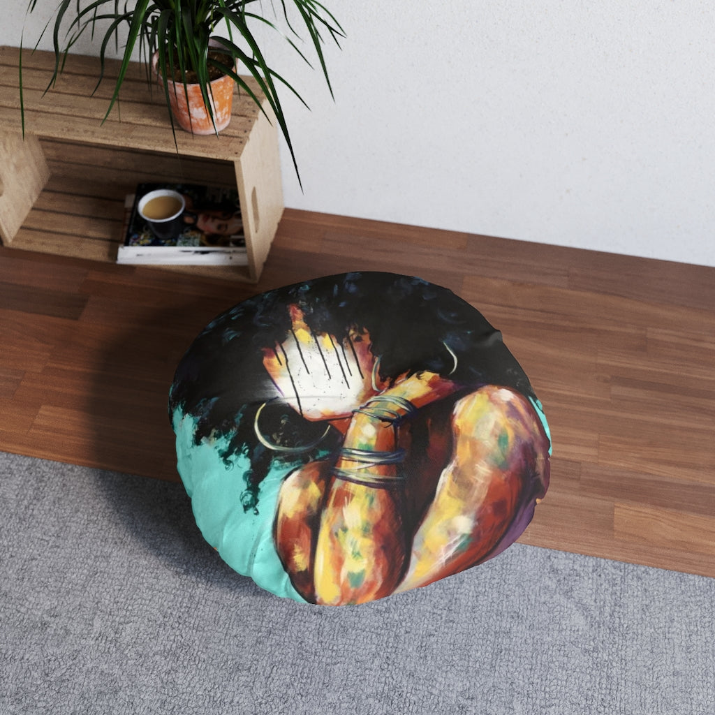 Naturally II TEAL Tufted Floor Pillow, Round