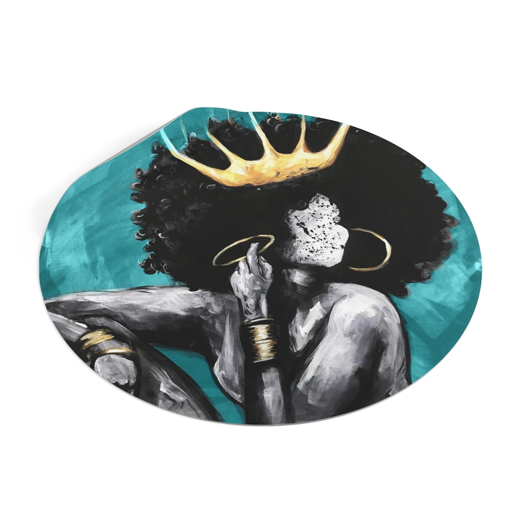 Naturally Queen VI TEAL Round Vinyl Stickers