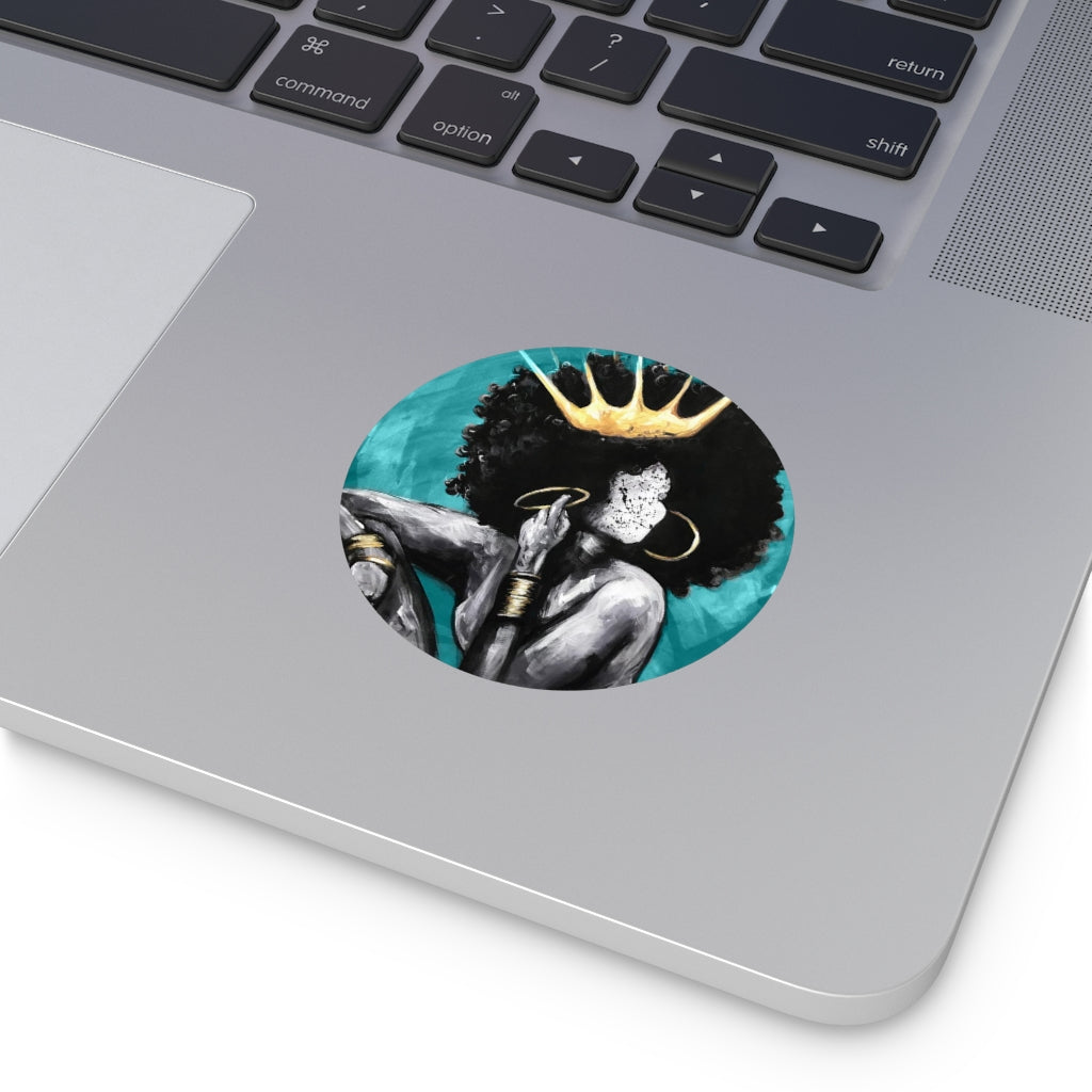 Naturally Queen VI TEAL Round Vinyl Stickers
