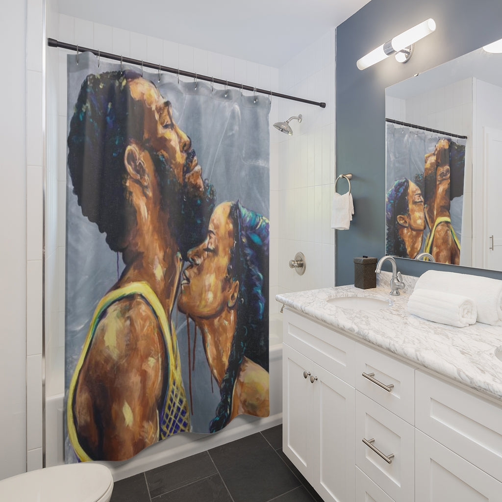 Naturally Black Love V Shower Curtains