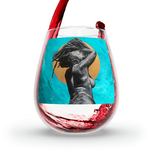 Naturally Nude V TEAL Stemless Wine Glass, 11.75oz