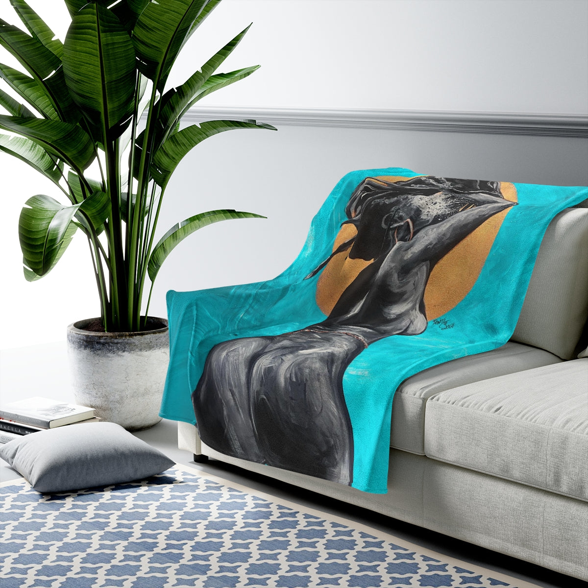 Naturally Nude V TEAL Velveteen Plush Blanket