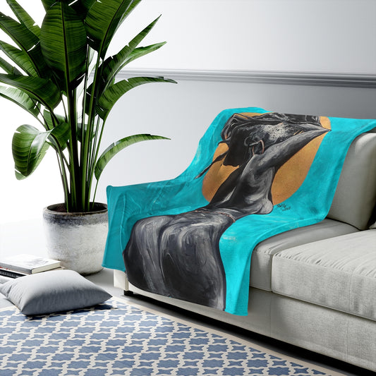 Naturally Nude V TEAL Velveteen Plush Blanket