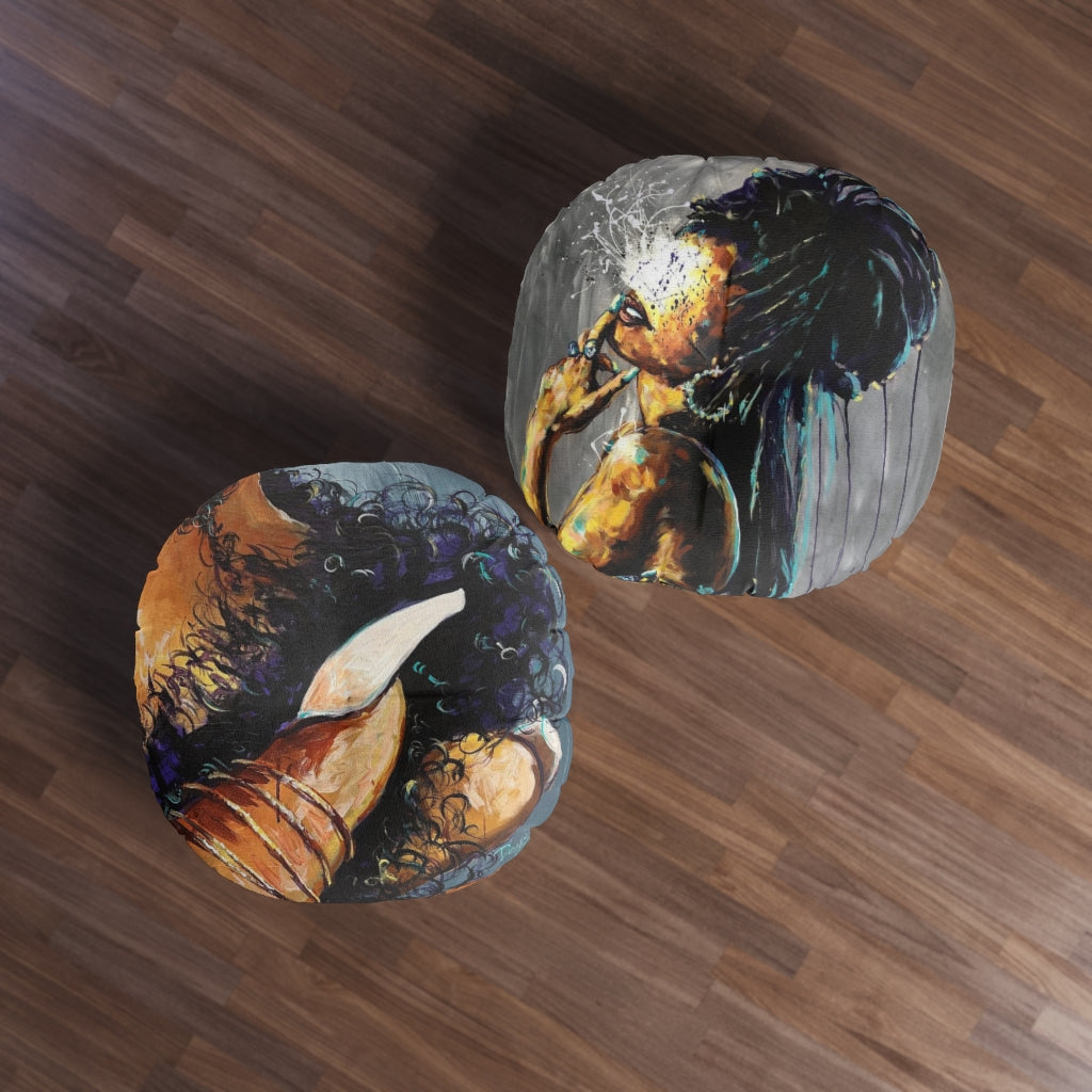 Naturally Black Love X Tufted Floor Pillow, Round