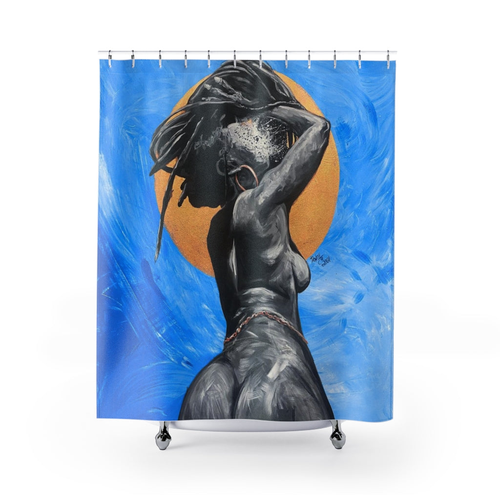 Naturally Nude V BLUE Shower Curtains