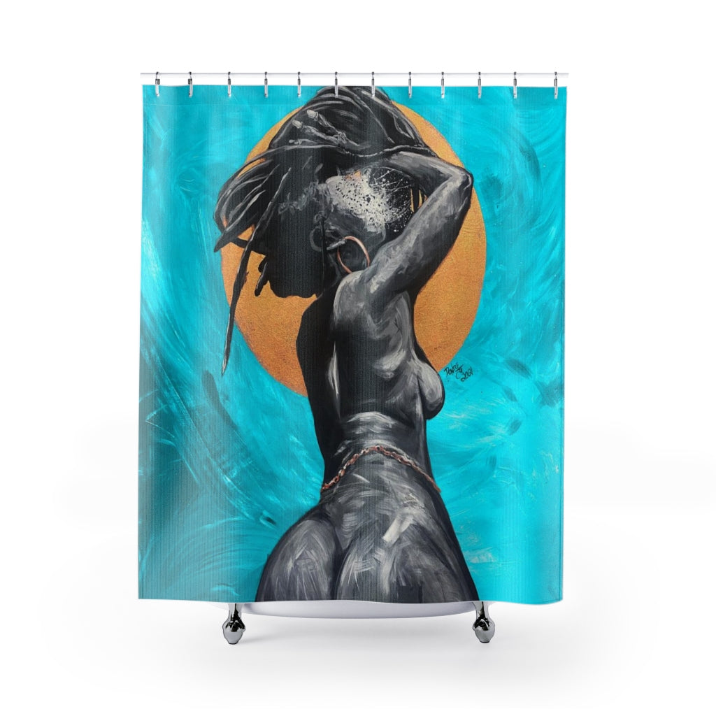 Naturally Nude V TEAL Shower Curtains