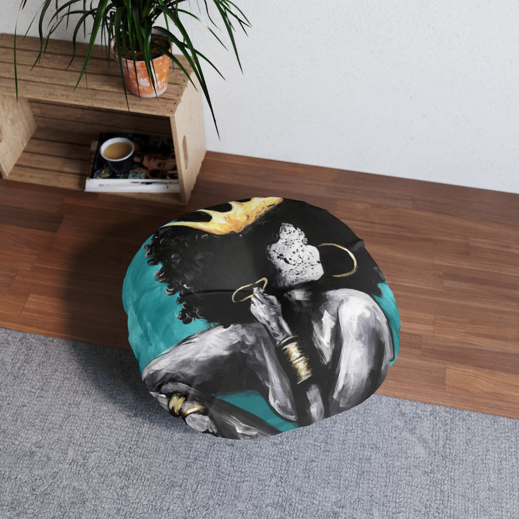 Naturally Queen VI TEAL Tufted Floor Pillow, Round
