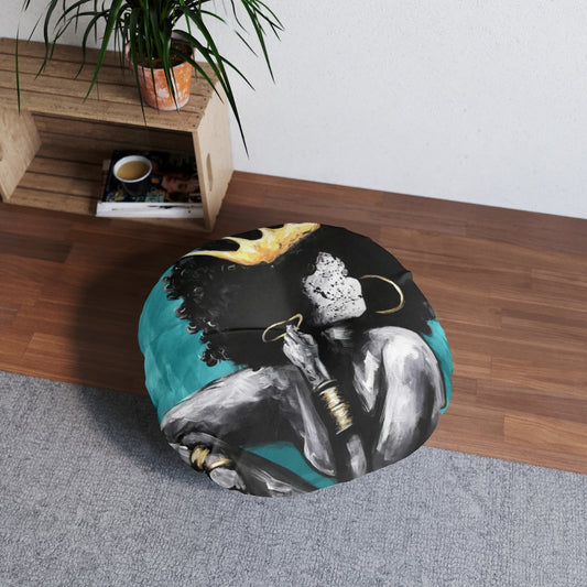 Naturally Queen VI TEAL Tufted Floor Pillow, Round